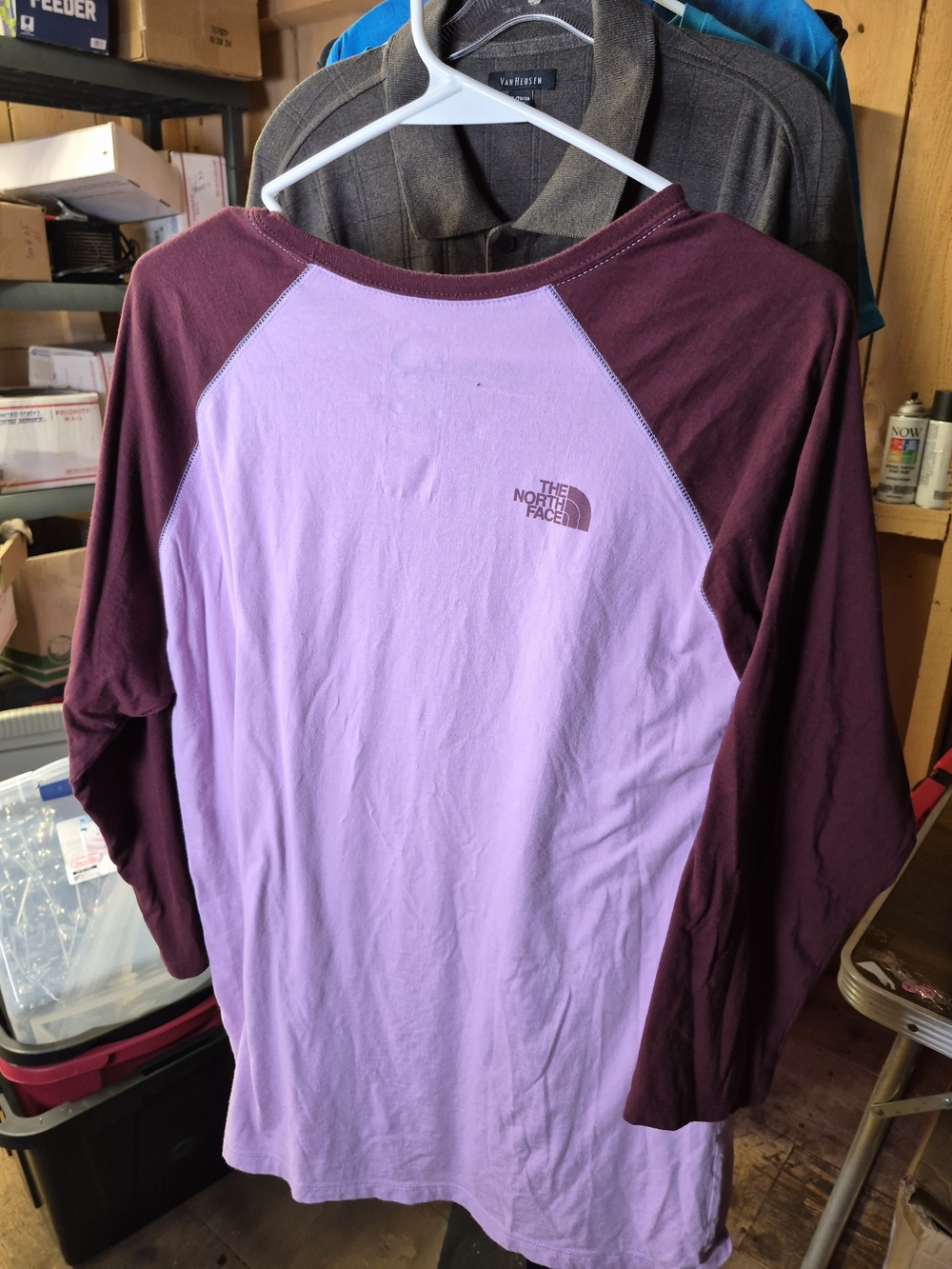 The North Face Women's Lavender Body with Plum Raglan Long Sleeve Tee Bin 57